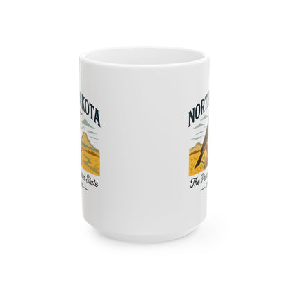 ColorFlow | North Dakota The Peace Garden State Mug | Western Meadowlark Coffee Cup | Prairie Travel Gift | 15oz Ceramic Mug