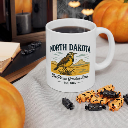 ColorFlow | North Dakota The Peace Garden State Mug | Western Meadowlark Coffee Cup | Prairie Travel Gift | 15oz Ceramic Mug