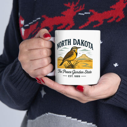 ColorFlow | North Dakota The Peace Garden State Mug | Western Meadowlark Coffee Cup | Prairie Travel Gift | 15oz Ceramic Mug