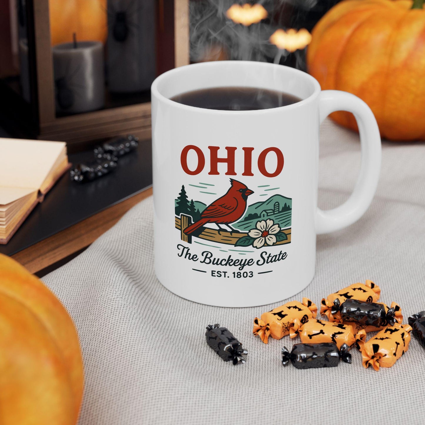 ColorFlow | Ohio The Buckeye State Mug | Cardinal State Bird Coffee Cup | Midwest Travel Gift | 15oz Ceramic Mug