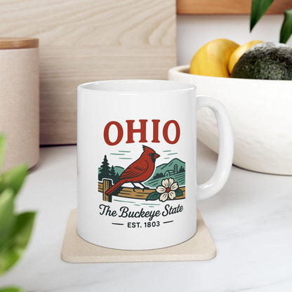 ColorFlow | Ohio The Buckeye State Mug | Cardinal State Bird Coffee Cup | Midwest Travel Gift | 15oz Ceramic Mug