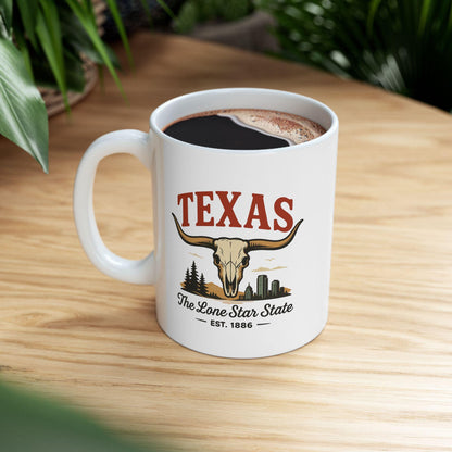 ColorFlow | Texas The Lone Star State Mug | Western Longhorn Coffee Cup | 15 oz Ceramic Gift for Cowboys & Travelers
