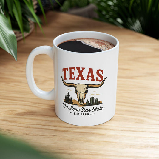 ColorFlow | Texas The Lone Star State Mug | Western Longhorn Coffee Cup | 15 oz Ceramic Gift for Cowboys & Travelers