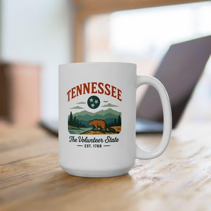 ColorFlow | Tennessee The Volunteer State Mug | Smoky Mountains Coffee Cup | 15 oz Ceramic Gift for Nature Lovers