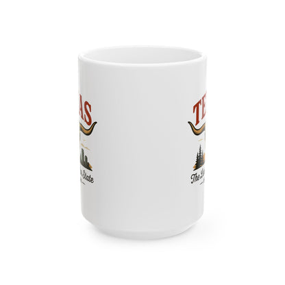 ColorFlow | Texas The Lone Star State Mug | Western Longhorn Coffee Cup | 15 oz Ceramic Gift for Cowboys & Travelers