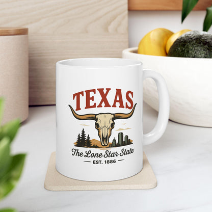ColorFlow | Texas The Lone Star State Mug | Western Longhorn Coffee Cup | 15 oz Ceramic Gift for Cowboys & Travelers