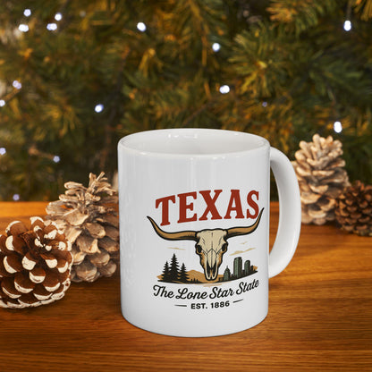 ColorFlow | Texas The Lone Star State Mug | Western Longhorn Coffee Cup | 15 oz Ceramic Gift for Cowboys & Travelers