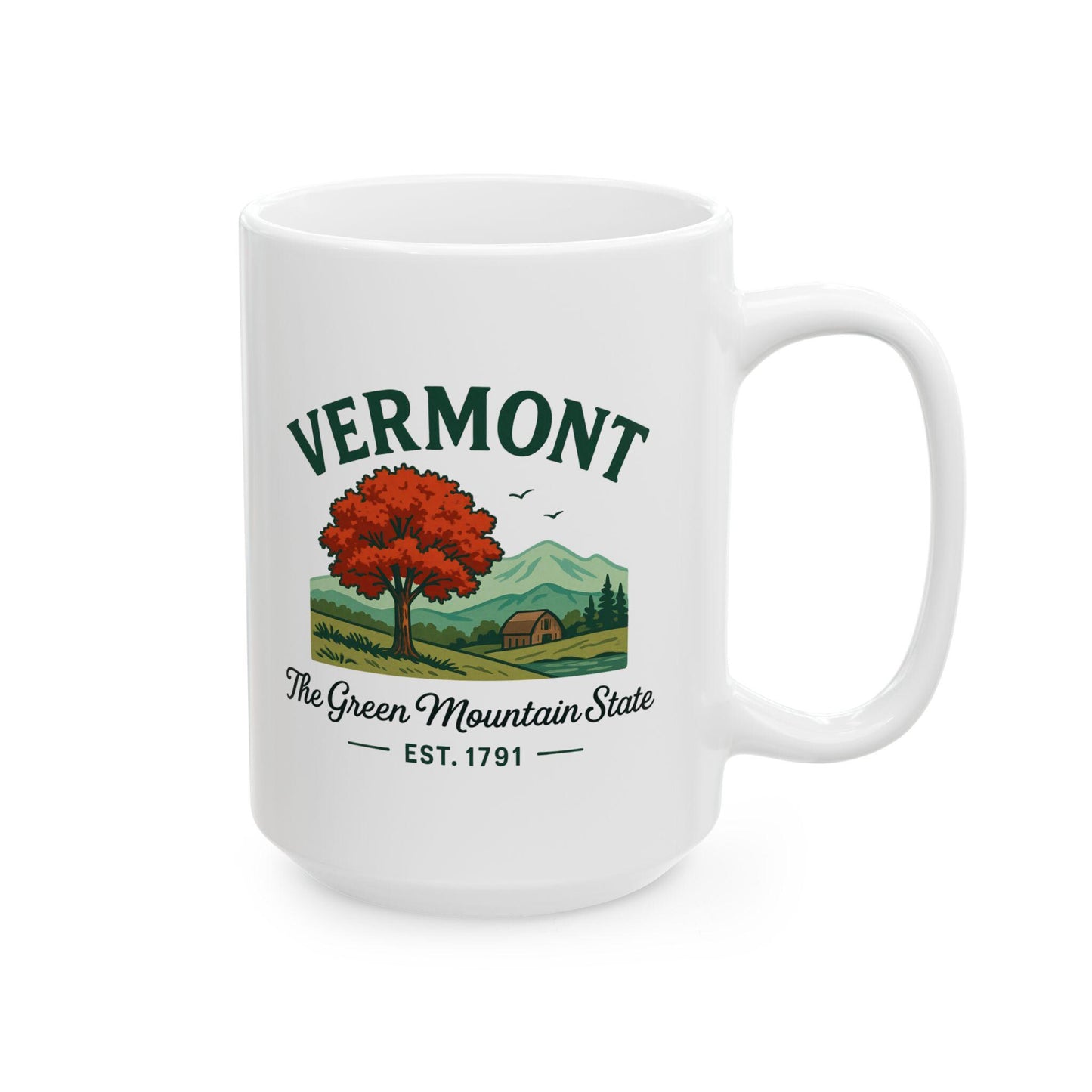 ColorFlow | Vermont The Green Mountain State Mug | Autumn Landscape Coffee Cup | 15 oz Ceramic Gift for Nature Lovers