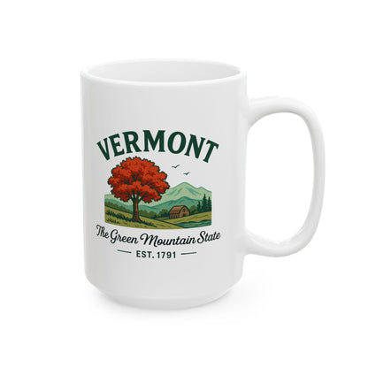 ColorFlow | Vermont The Green Mountain State Mug | Autumn Landscape Coffee Cup | 15 oz Ceramic Gift for Nature Lovers