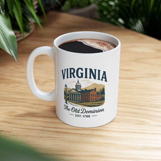ColorFlow | Virginia The Old Dominion Mug | Vintage State Coffee Cup | 15oz Ceramic Travel Mug for Home or Office