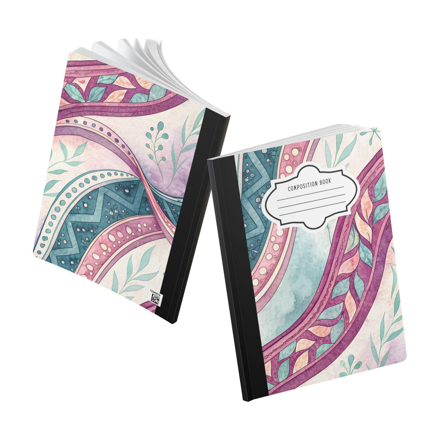 ColorFlow | Boho Wave Composition Notebook | Aesthetic College Ruled Journal | Floral Writing Notebook Gift