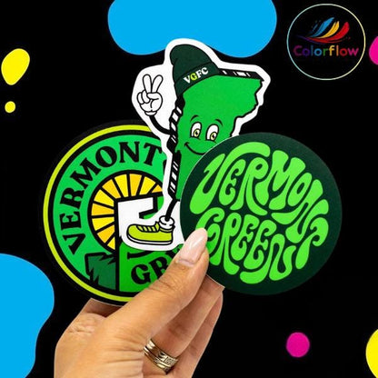ColorFlow | Custom Printed Stickers | Glossy Matte Vinyl | Waterproof Adhesive | Circle Square Rectangle Cuts