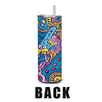 ColorFlow | Colorful Doodle Art Tumbler | 20oz Stainless Steel Tumbler with Straw | Funky Abstract Travel Mug | Artistic Gift