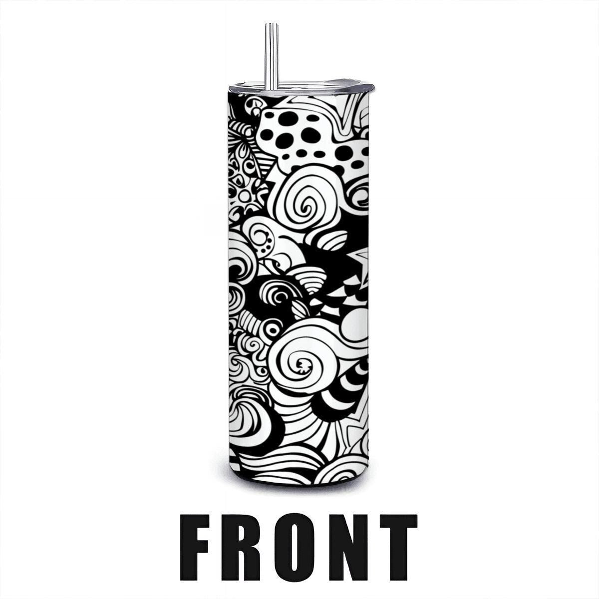 ColorFlow | Black and White Swirl Stars Tumbler | 20oz Stainless Steel Tumbler with Straw | Modern Abstract Travel Mug