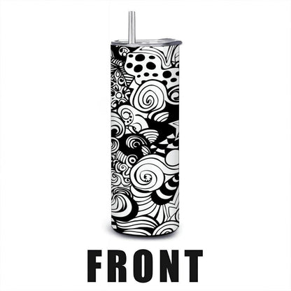 ColorFlow | Black and White Swirl Stars Tumbler | 20oz Stainless Steel Tumbler with Straw | Modern Abstract Travel Mug