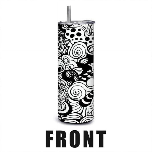 ColorFlow | Black and White Swirl Stars Tumbler | 20oz Stainless Steel Tumbler with Straw | Modern Abstract Travel Mug