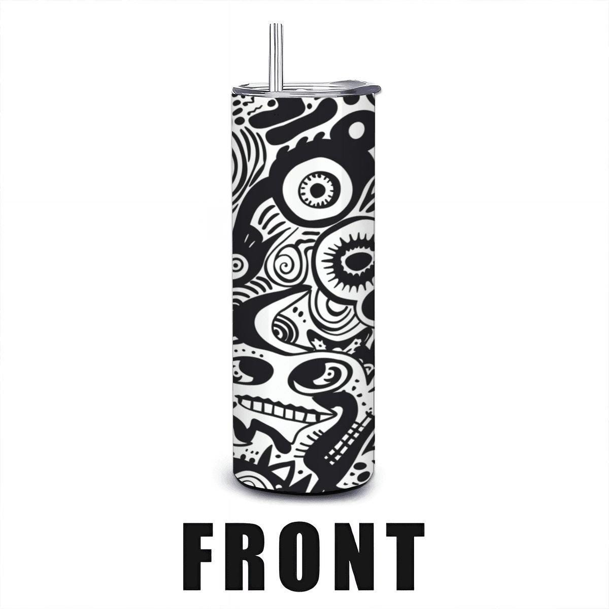 ColorFlow | Surreal Eyes Abstract Tumbler | 20oz Stainless Steel Tumbler with Straw | Black White Modern Art Mug