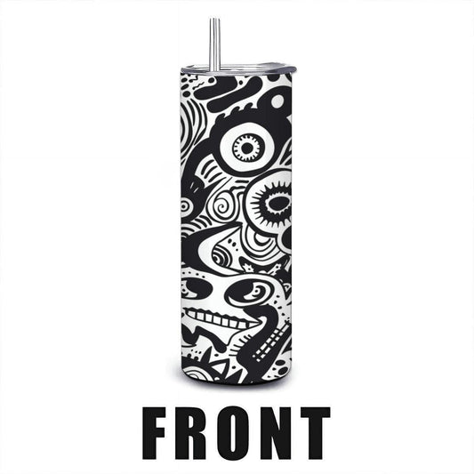 ColorFlow | Surreal Eyes Abstract Tumbler | 20oz Stainless Steel Tumbler with Straw | Black White Modern Art Mug