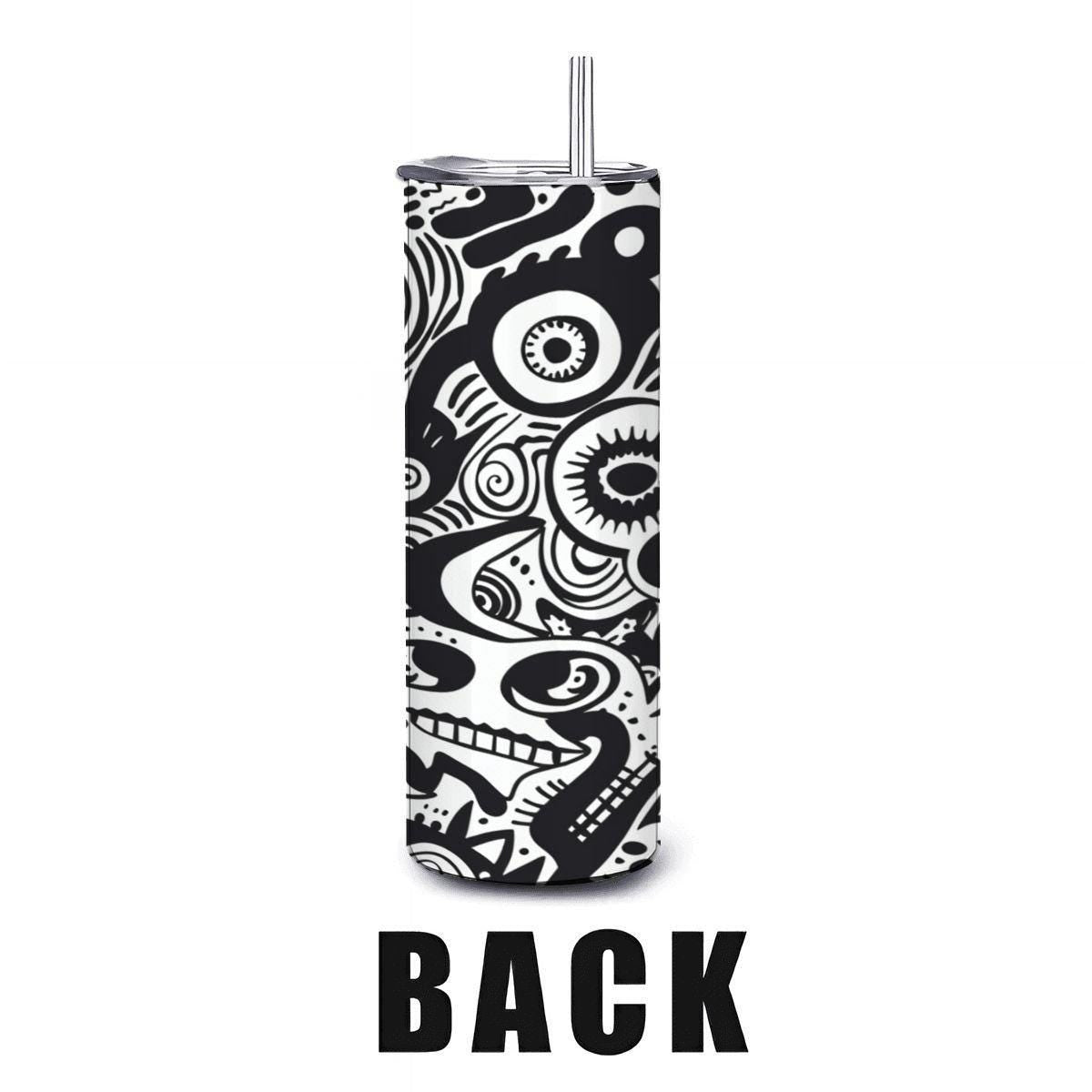 ColorFlow | Surreal Eyes Abstract Tumbler | 20oz Stainless Steel Tumbler with Straw | Black White Modern Art Mug