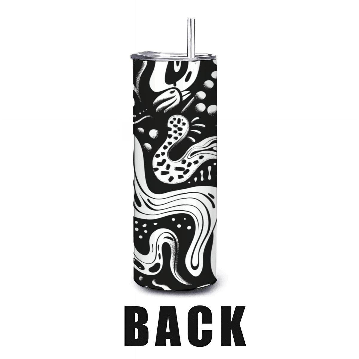 ColorFlow | Monochrome Organic Abstract Tumbler | 20oz Stainless Steel Tumbler with Straw | Black White Modern Art Cup