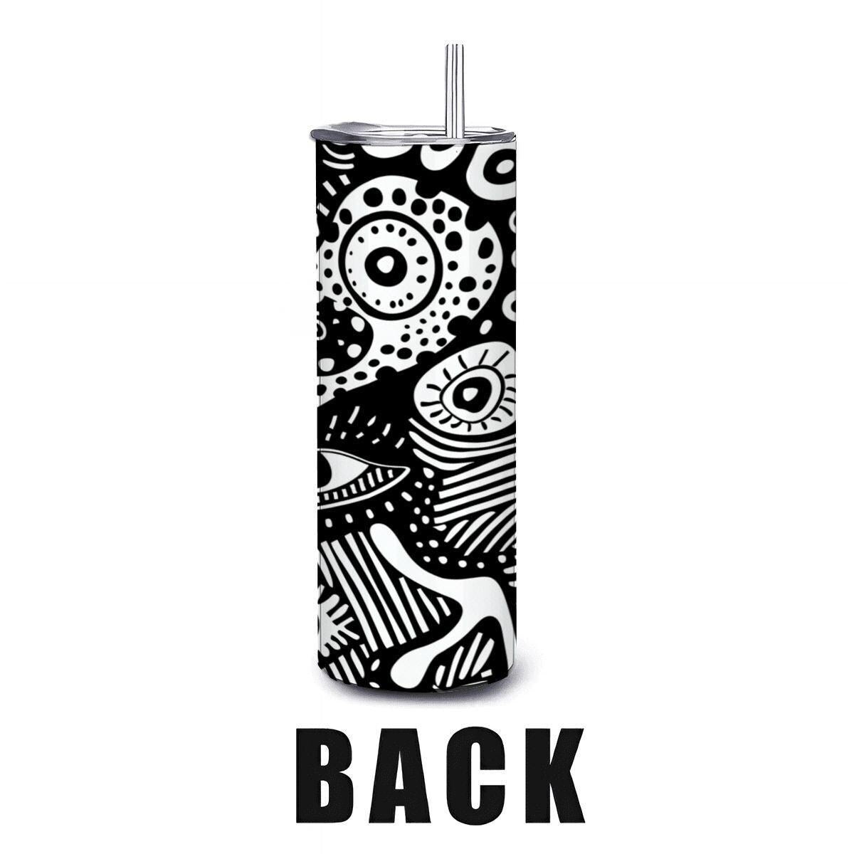 ColorFlow | Surreal Doodle Faces Tumbler | 20oz Stainless Steel Tumbler with Straw | Black White Abstract Art Mug