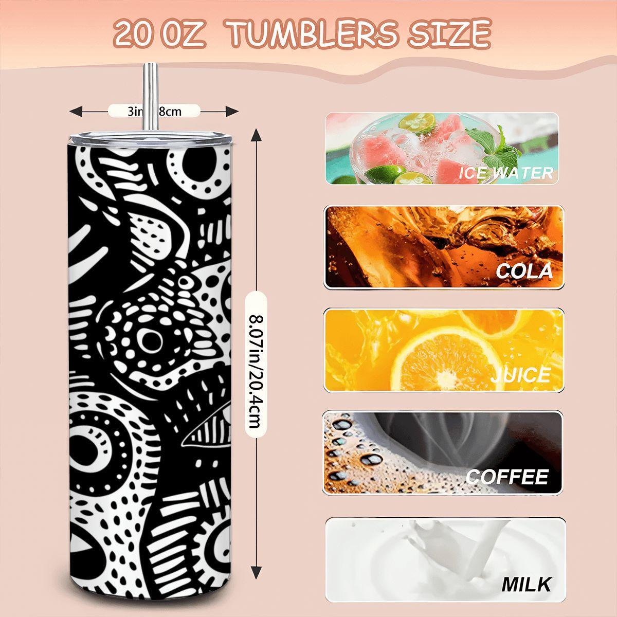 ColorFlow | Surreal Doodle Faces Tumbler | 20oz Stainless Steel Tumbler with Straw | Black White Abstract Art Mug
