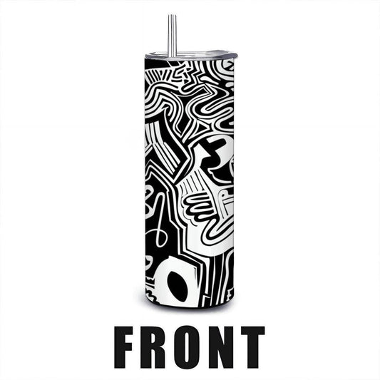 ColorFlow | Urban Graffiti Doodle Tumbler | 20oz Stainless Steel Tumbler with Straw | Black White Abstract Art Mug