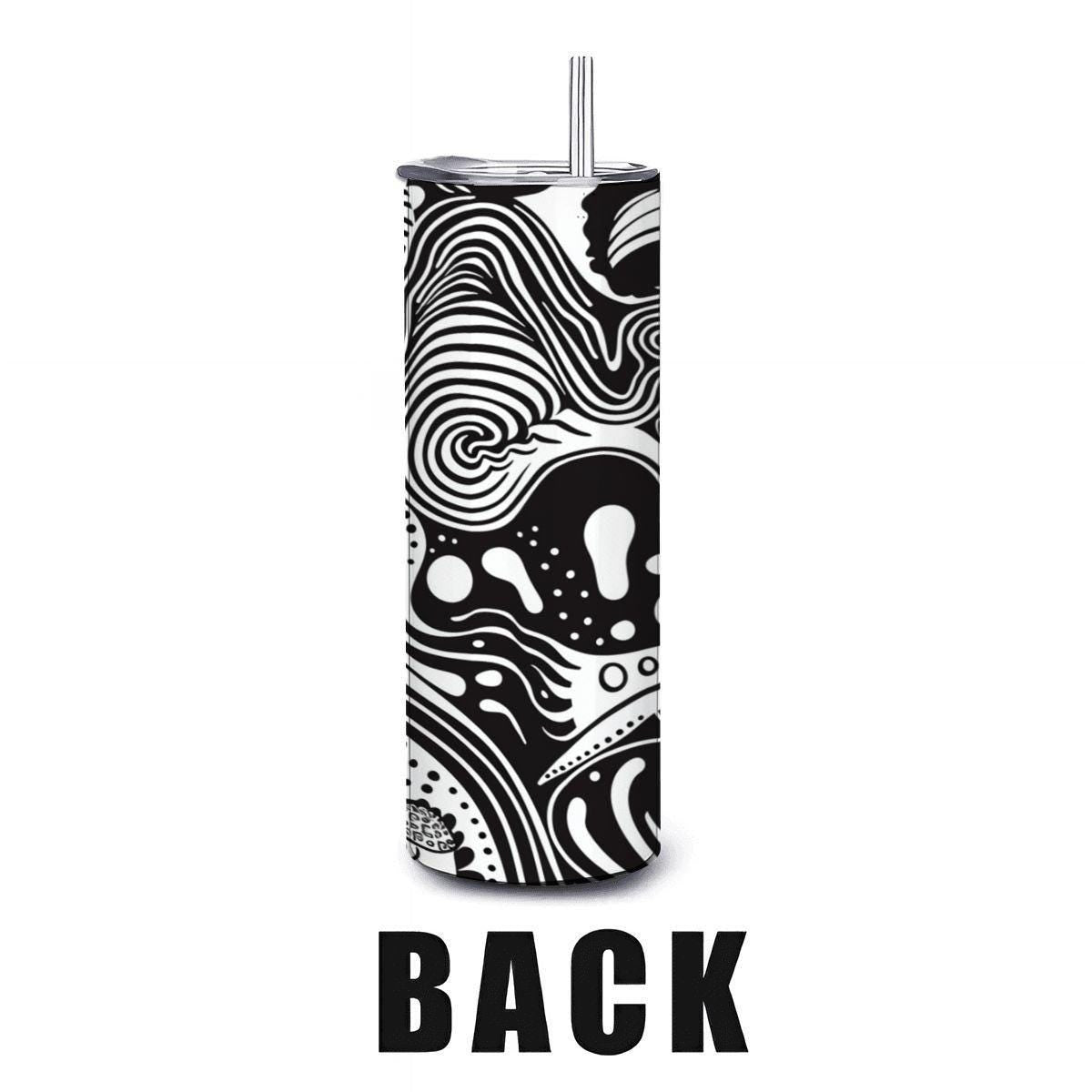 ColorFlow | Flowing Monochrome Abstract Tumbler | 20oz Stainless Steel Tumbler with Straw | Black White Art Mug