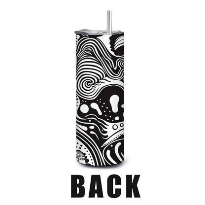 ColorFlow | Flowing Monochrome Abstract Tumbler | 20oz Stainless Steel Tumbler with Straw | Black White Art Mug