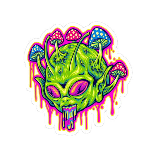 ColorFlow | Trippy Alien and Mushrooms Vinyl Sticker | Waterproof Psychedelic Art Decal for Laptops Water Bottles Decor