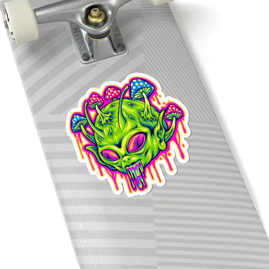 ColorFlow | Trippy Alien and Mushrooms Vinyl Sticker | Waterproof Psychedelic Art Decal for Laptops Water Bottles Decor