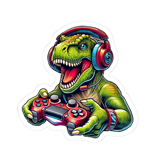 ColorFlow | Gamer T Rex Vinyl Sticker for Water Bottles Laptops Cars | Cool Dinosaur Gaming Art Waterproof Decal