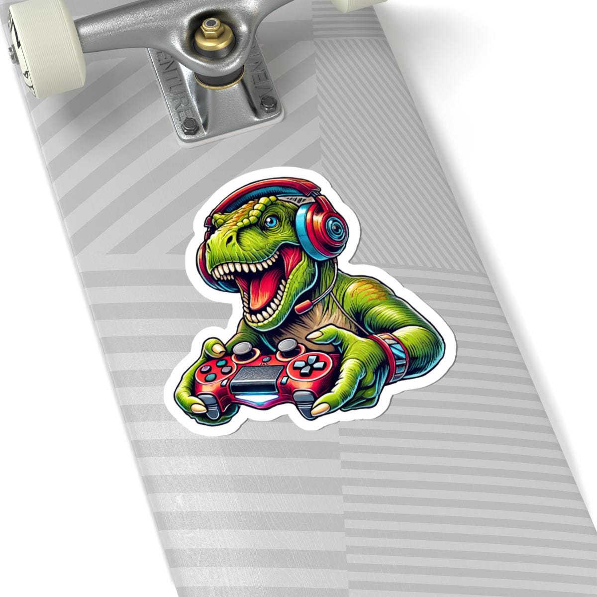 ColorFlow | Gamer T Rex Vinyl Sticker for Water Bottles Laptops Cars | Cool Dinosaur Gaming Art Waterproof Decal