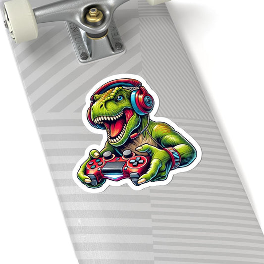 ColorFlow | Gamer T Rex Vinyl Sticker for Water Bottles Laptops Cars | Cool Dinosaur Gaming Art Waterproof Decal