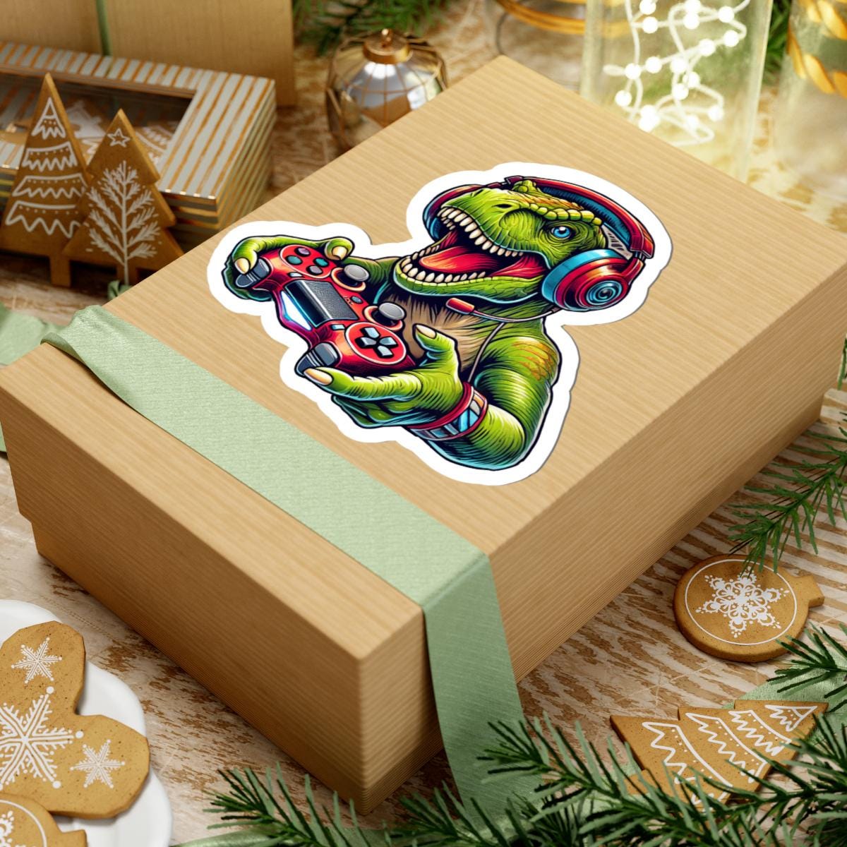 ColorFlow | Gamer T Rex Vinyl Sticker for Water Bottles Laptops Cars | Cool Dinosaur Gaming Art Waterproof Decal