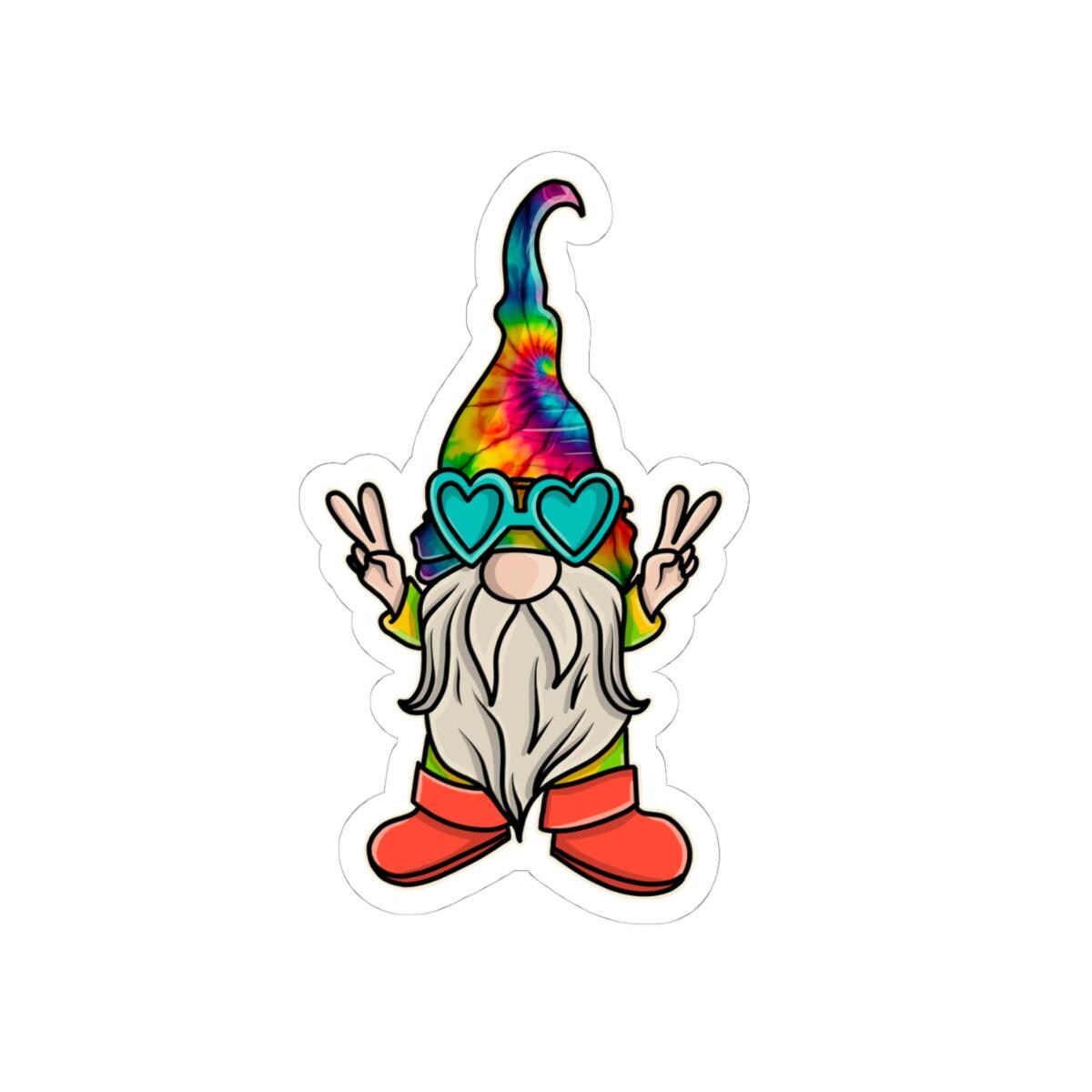 ColorFlow | Tie Dye Hippie Gnome Vinyl Sticker for Water Bottles Laptops Cars | Peace Love Retro Art Waterproof Decal