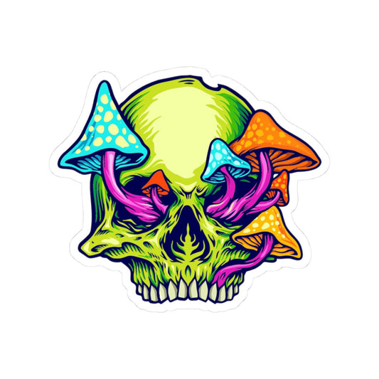ColorFlow | Trippy Mushroom Skull Vinyl Sticker for Water Bottles Laptops Cars | Psychedelic Art Waterproof Decal