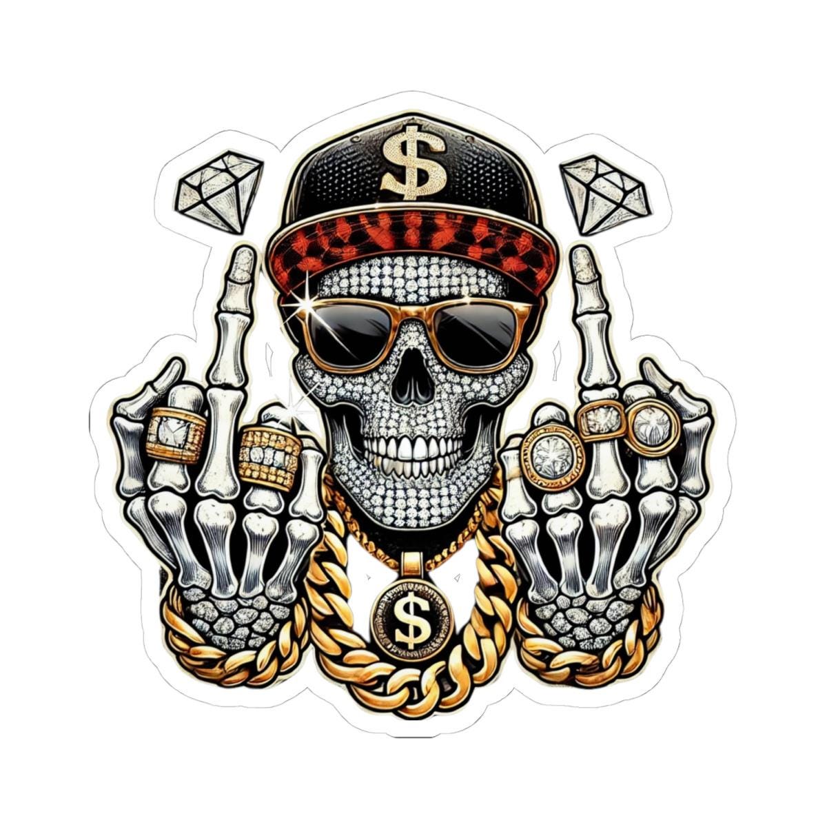 ColorFlow | Bling Skull Urban Vinyl Sticker for Water Bottles Laptops Cars | Hip Hop Diamond Art Waterproof Decal