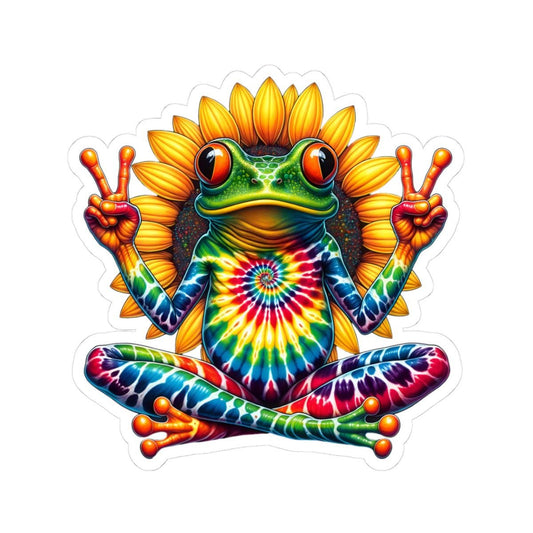 ColorFlow | Tie Dye Peace Frog Vinyl Sticker for Water Bottles Laptops Cars | Hippie Sunflower Art Waterproof Decal