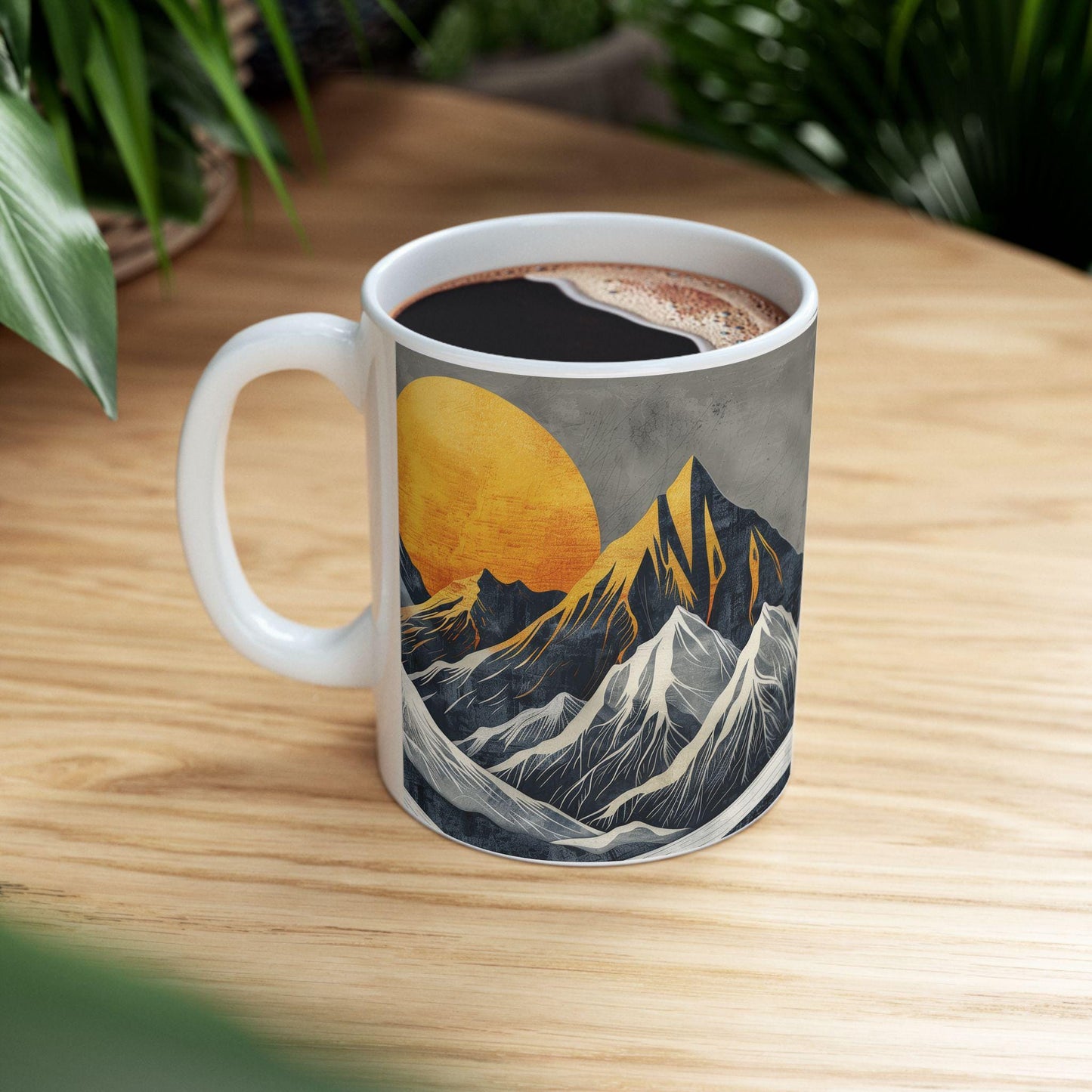ColorFlow | Golden Peaks Mug | Bold Mountain Sunrise 15oz Ceramic Coffee Cup | Modern Boho Nature Gift for Him or Her