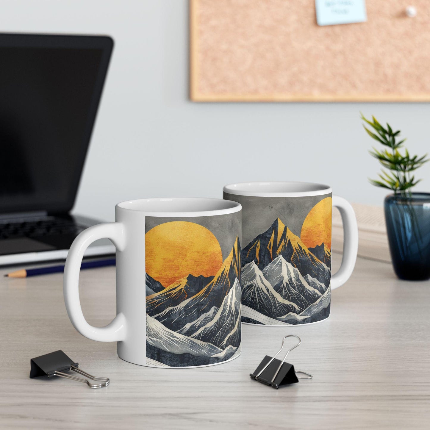 ColorFlow | Golden Peaks Mug | Bold Mountain Sunrise 15oz Ceramic Coffee Cup | Modern Boho Nature Gift for Him or Her