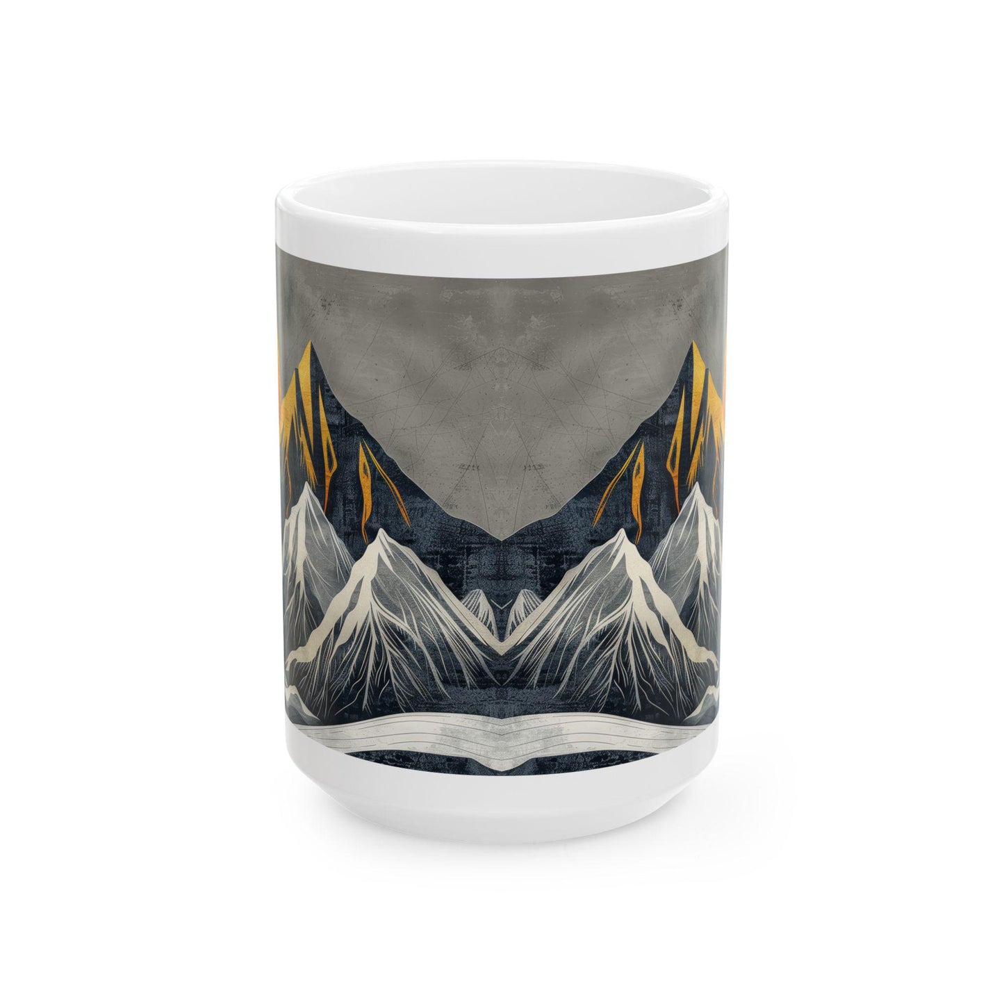 ColorFlow | Golden Peaks Mug | Bold Mountain Sunrise 15oz Ceramic Coffee Cup | Modern Boho Nature Gift for Him or Her