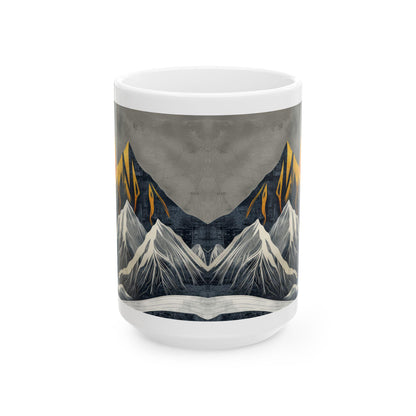 ColorFlow | Golden Peaks Mug | Bold Mountain Sunrise 15oz Ceramic Coffee Cup | Modern Boho Nature Gift for Him or Her
