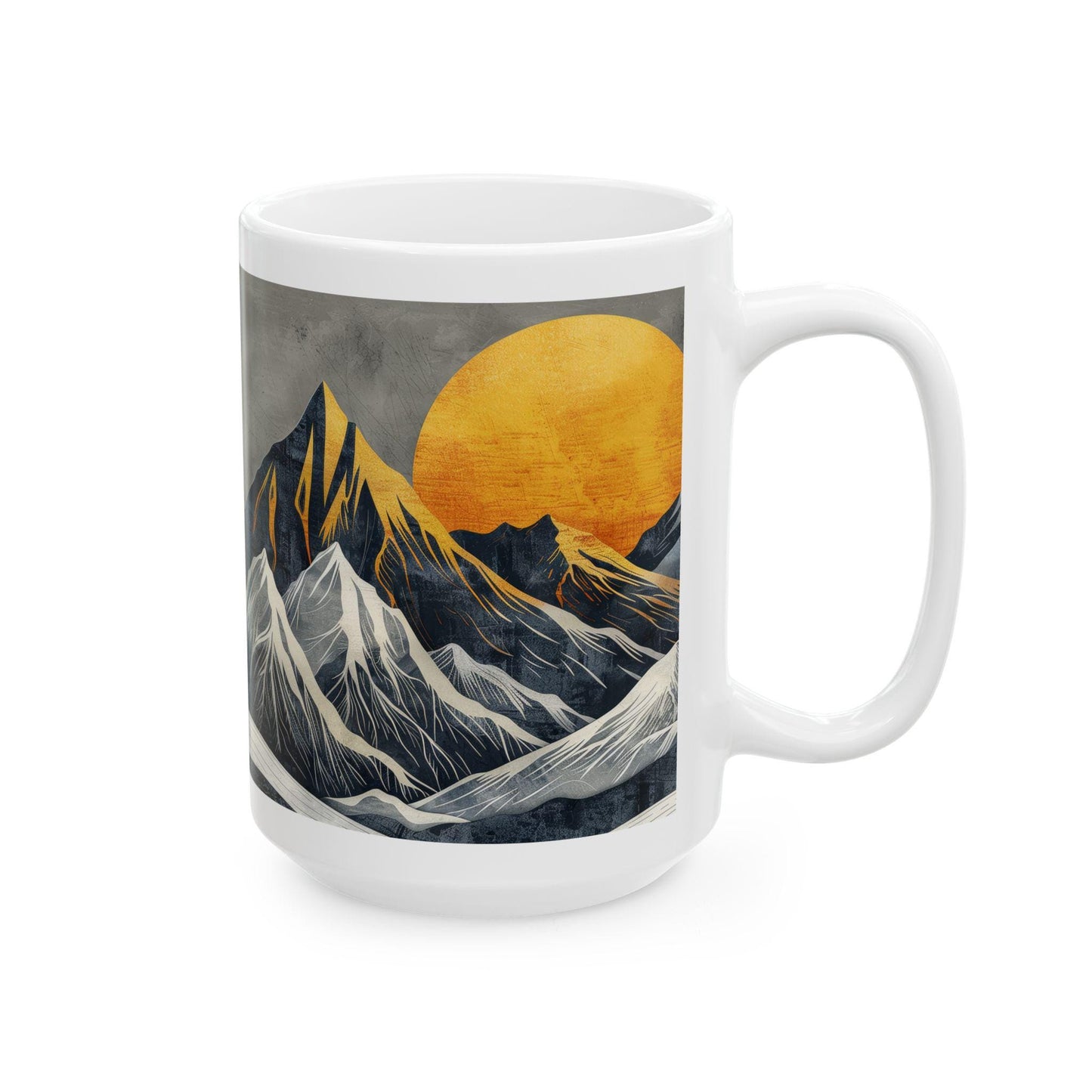 ColorFlow | Golden Peaks Mug | Bold Mountain Sunrise 15oz Ceramic Coffee Cup | Modern Boho Nature Gift for Him or Her