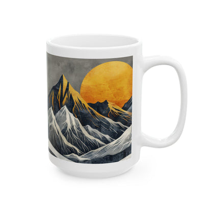 ColorFlow | Golden Peaks Mug | Bold Mountain Sunrise 15oz Ceramic Coffee Cup | Modern Boho Nature Gift for Him or Her