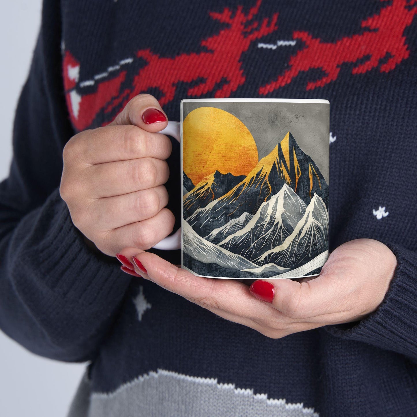 ColorFlow | Golden Peaks Mug | Bold Mountain Sunrise 15oz Ceramic Coffee Cup | Modern Boho Nature Gift for Him or Her