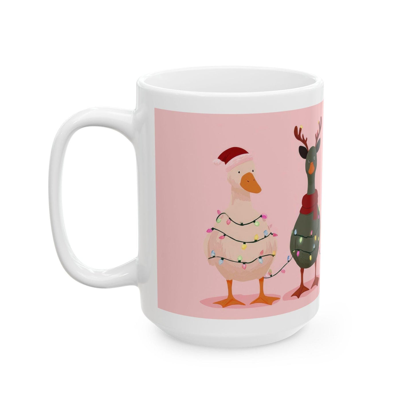 ColorFlow | Christmas Duck Mug | Funny Holiday 15oz Ceramic Coffee Cup | Cute Farm Animal Gift for Christmas Lovers
