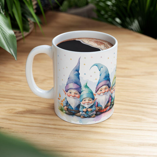 ColorFlow | Gnome Friends Mug | Whimsical 15oz Ceramic Coffee Cup | Cute Fantasy Gift for Garden and Art Lovers