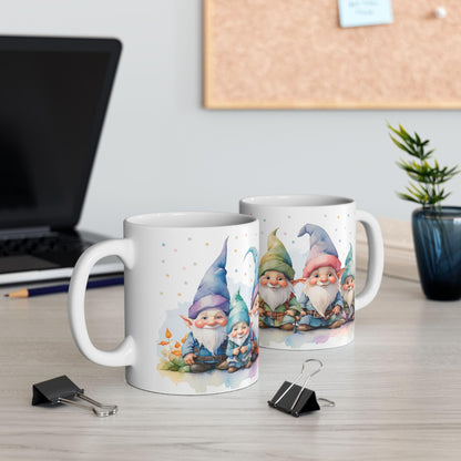 ColorFlow | Gnome Friends Mug | Whimsical 15oz Ceramic Coffee Cup | Cute Fantasy Gift for Garden and Art Lovers