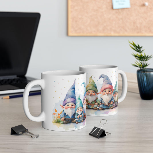 ColorFlow | Gnome Friends Mug | Whimsical 15oz Ceramic Coffee Cup | Cute Fantasy Gift for Garden and Art Lovers